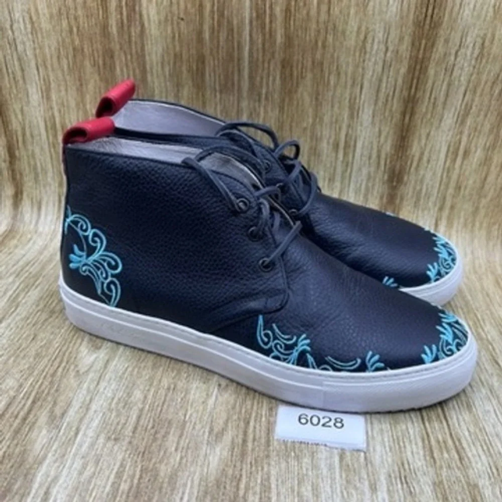 Del Toro Chukka‎ Boots Men's Size 11 Black Blue Floral Embroidery Made in Italy